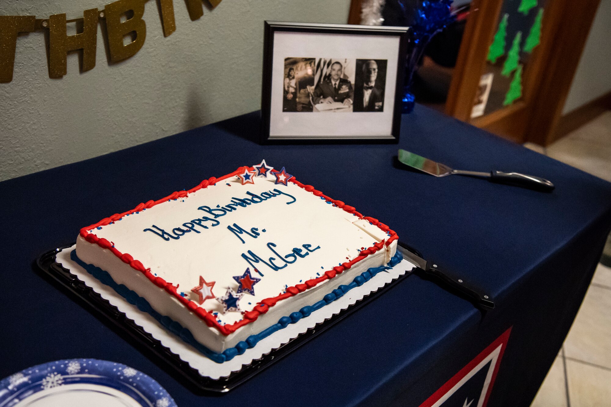 Former Tuskegee Airman, retired Col. Charles McGee, celebrates his birthday Dec. 6, 2019, at Dover Air Force Base, Del. McGee was born in Cleveland, Ohio, Dec. 7, 1919. He served a total of 30 years in the U.S. Air Force, beginning with the U.S. Army Air Corps, and flew a total of 409 combat missions in World War II, Korea and Vietnam. The Tuskegee program began in 1941 when the 99th Pursuit Squadron was established, and its Airmen were the first ever African-American military aviators in the U.S. Army Air Corps. (U.S. Air Force photo by Senior Airman Christopher Quail)