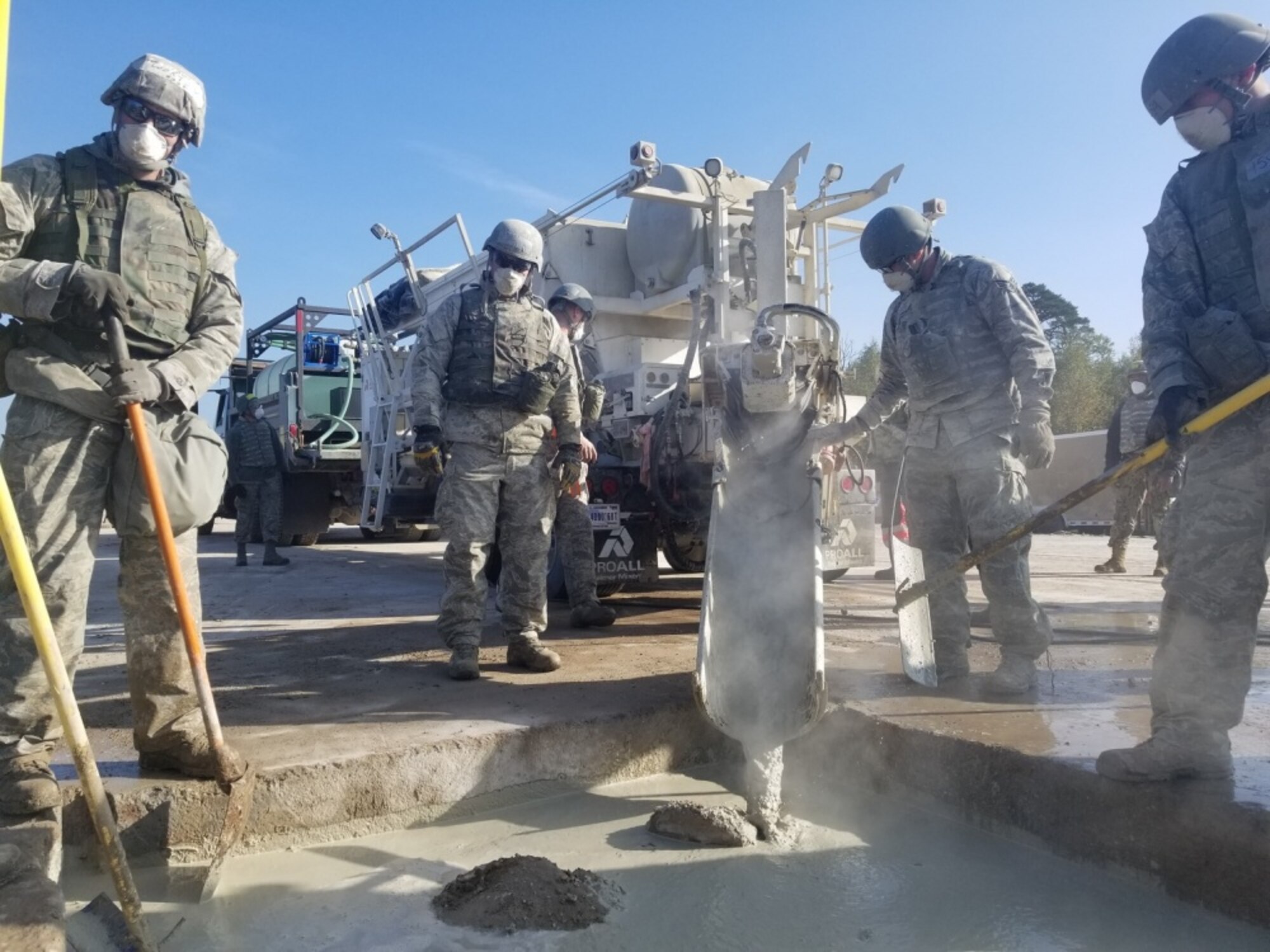 U.S. Air Force Airmen from the 128th Civil Engineer Squadron participate airfield recovery operations at the Silver Flag Exercise Site at Ramstein Air Force Base, Germany on Oct. 30, 2019. Personnel from the 128th Air Refueling Wing’s Civil Engineer Squadron deployed to Ramstein Air Force Base, Germany, for a 10-day exercise known as Silver Flag. (Courtesy Photo)