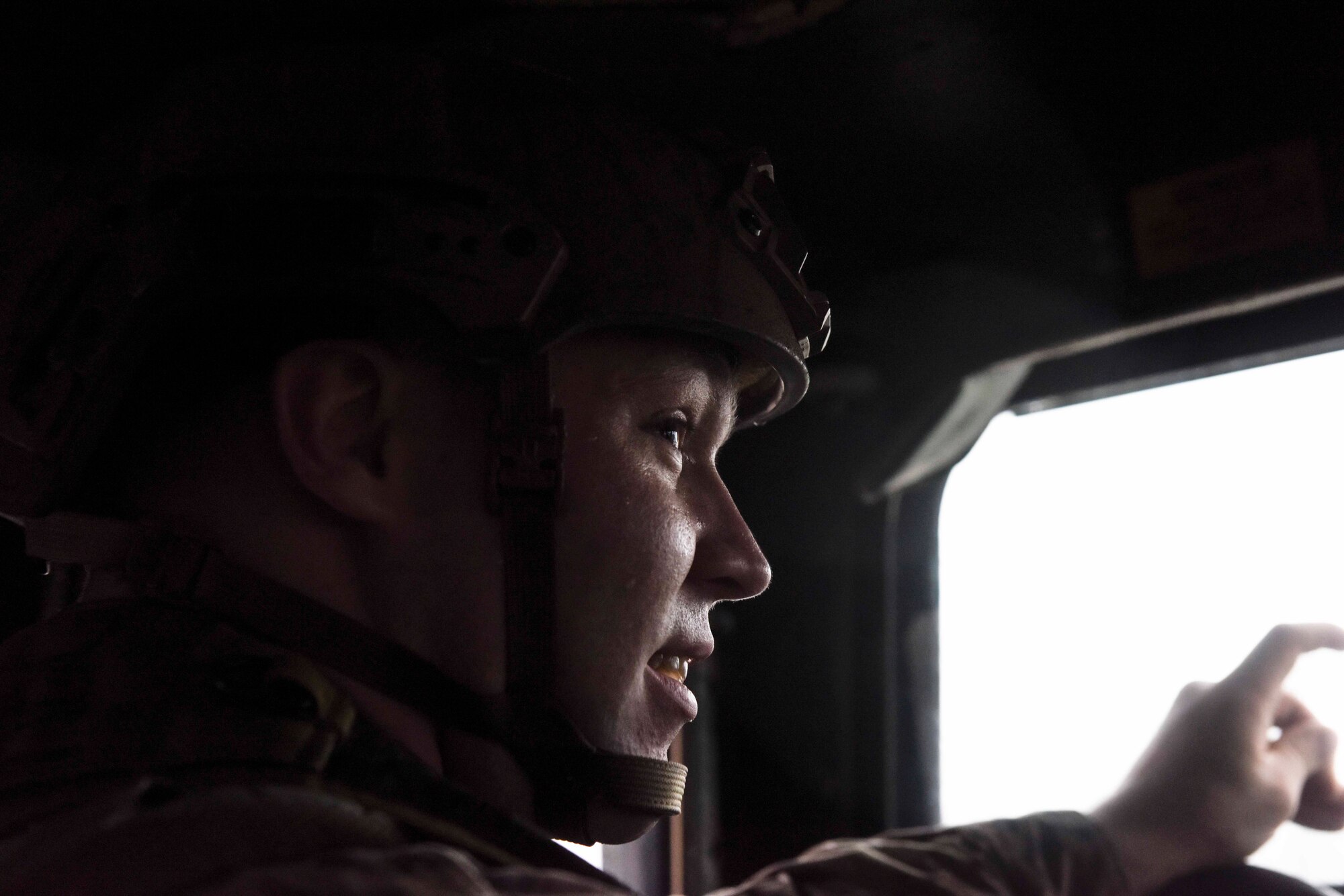 U.S. Air Force Staff Sgt. Layne Jones, 39th Security Forces Squadron unit orientation instructor, drives a Humvee after an exercise Nov. 27, 2019, at Incirlik Air Base, Turkey. The 39th SFS conducts frequent no-notice exercises in order to enhance the mission readiness of its Airmen. (U.S. Air Force photo by Staff Sgt. Joshua Magbanua)