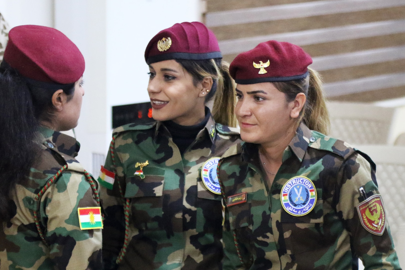 Female Peshmerga soldiers earned their Advanced Instructor title at Coalition Joint Task Force training centers in Sulaymaniyah and Erbil, Iraq, Nov. 27-28, 2019. They can now teach their fellow soldiers various skills and classes, including weapons, basic first aid, the law of armed conflict and preventing gender-based violence. The Coalition remains united and determined in its mission to degrade and defeat Daesh and continues to work with allies and partners to implement stabilization efforts. (U.S. Army photo by Sgt. 1st Class Gary A. Witte)