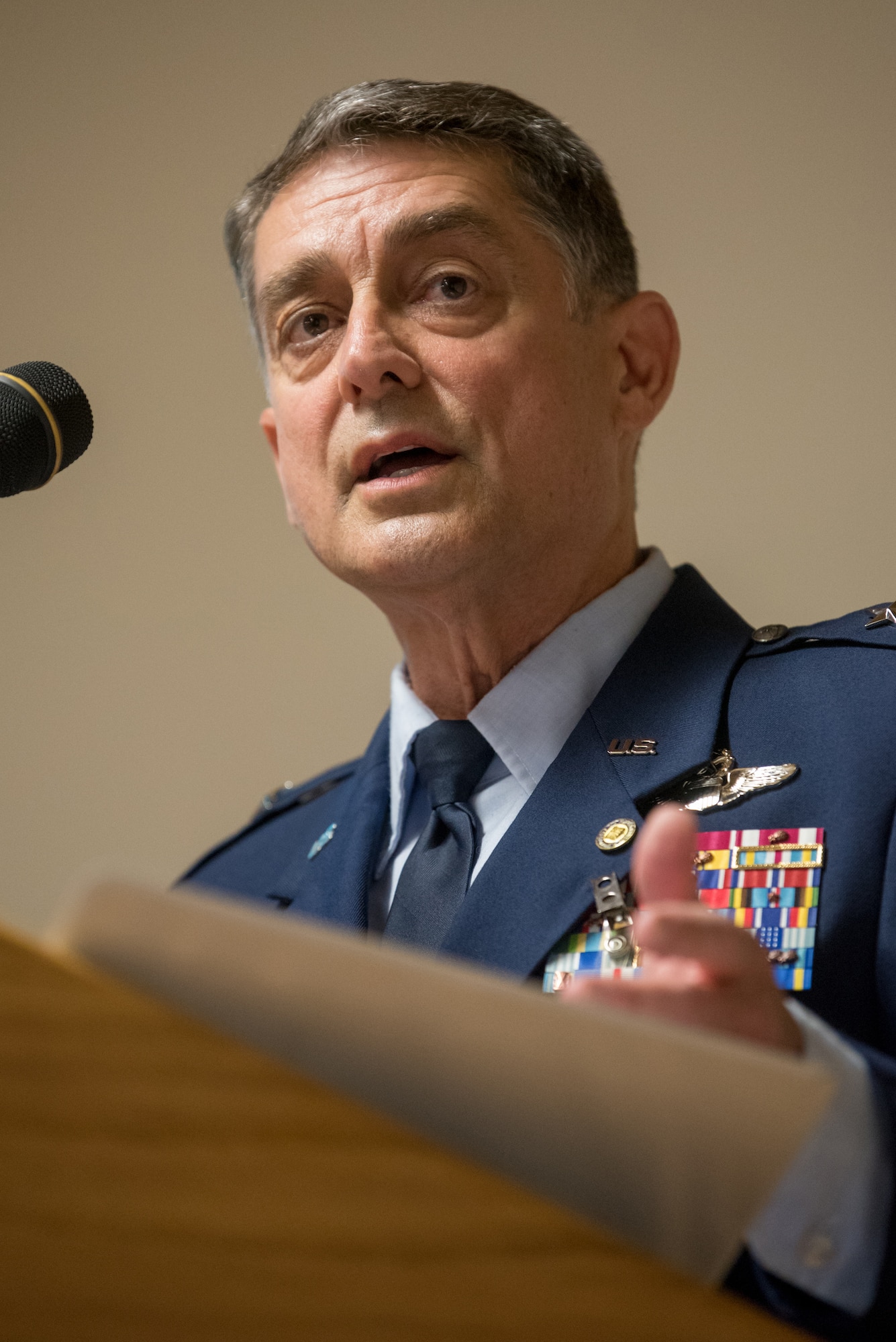 Brig. Gen. Warren Hurst, Kentucky’s outgoing assistant adjutant general for Air, speaks at his retirement ceremony at the Kentucky Air National Guard Base in Louisville, Ky., Nov. 16, 2019. Hurst is retiring after more than 34 years of service to the active-duty Air Force and Kentucky Air National Guard. (U.S. Air National Guard photo by Staff Sgt. Joshua Horton)