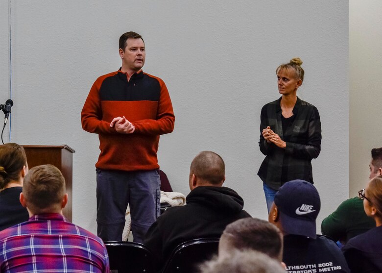 Col. Daniel Collister, 913 AG Deputy Commander, kicks off the Tactical Pause event during the December Unit Training Assembly on Dec. 8, 2019, at Little Rock Air Force Base, Ark