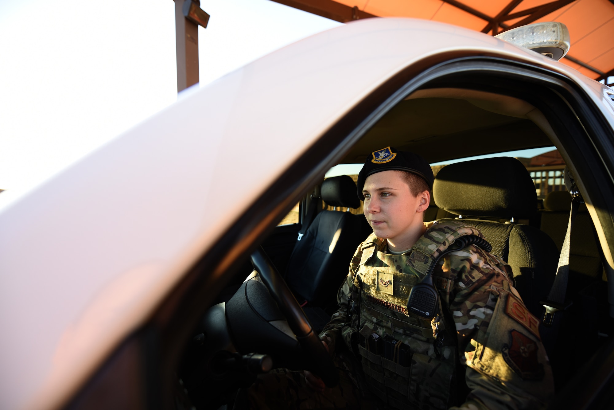 Security Forces Airmen watches roadway