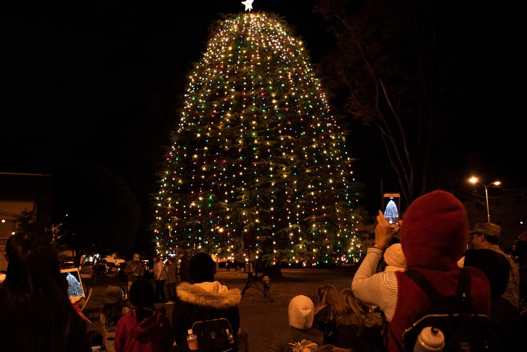 Members of Team Yokota begin the holiday season with a Christmas tree lighting ceremony on Dec. 6, 2019, at Yokota Air Base, Japan