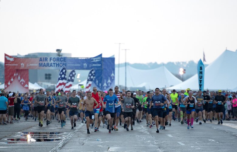 The Air Force Marathon, presented by Northrop Grumman, USAA and Boeing, is scheduled for Saturday, Sept. 19, 2020. The Health & Fitness Expo is held at Wright State University's Nutter Center and is scheduled for Thursday, Sept. 17, and Friday, Sept. 18. The event will also feature a Breakfast of Champions and Gourmet Pasta Dinner scheduled for Friday, Sept. 18. Get more information about the race at www.usafmarathon.com. (U.S. Air Force photo/Michelle Gigante)