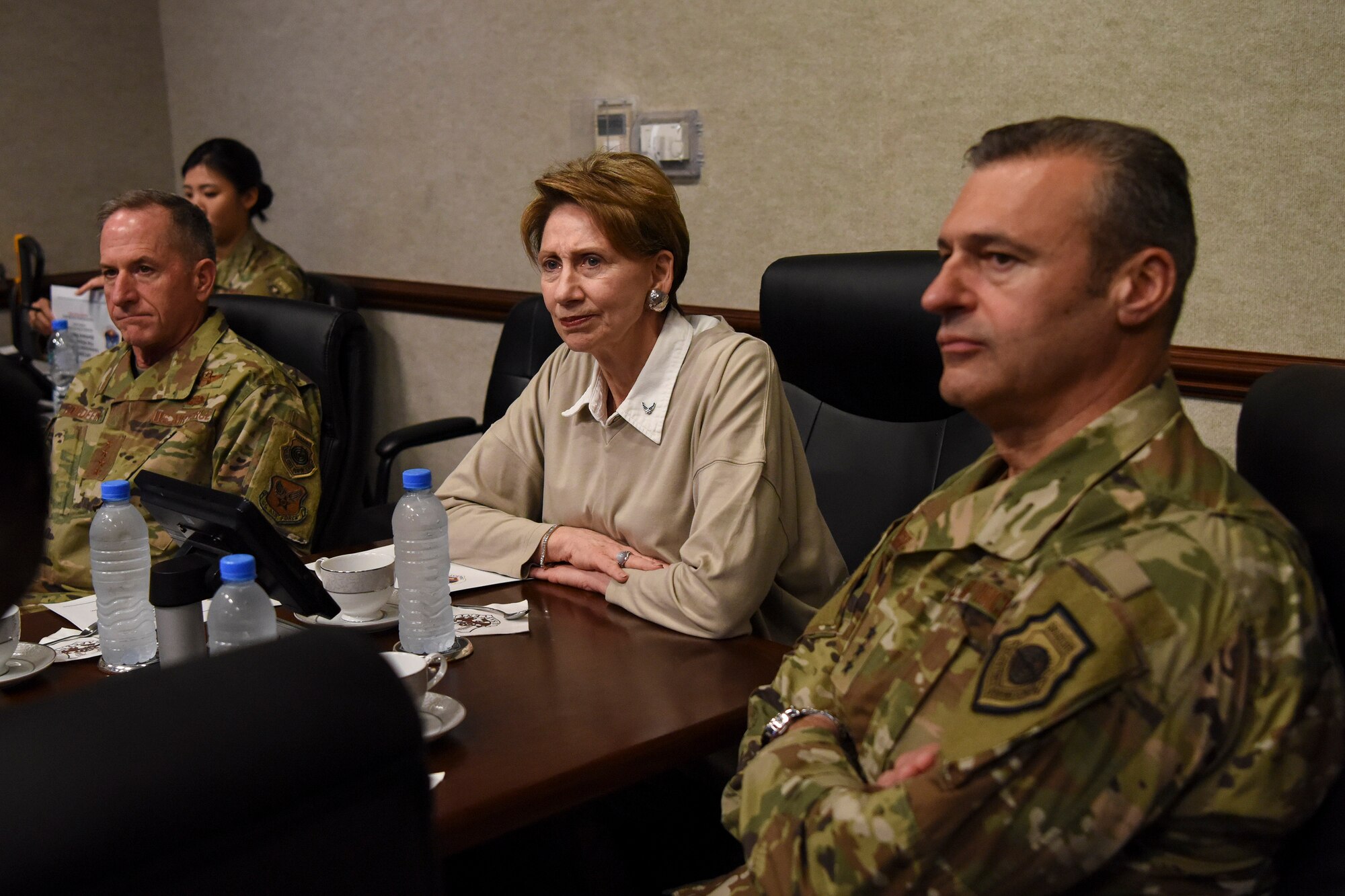 Secretary of the Air Force Barbara Barrett and Air Force Chief of Staff Gen. David L.Goldfein visited the Combined Air Operations Center to meet with Lt. Gen.Joseph Guastella, AFCENT commander, and other senior leaders, Nov. 11, 2019 at Al Udeid Air Base, Qatar.