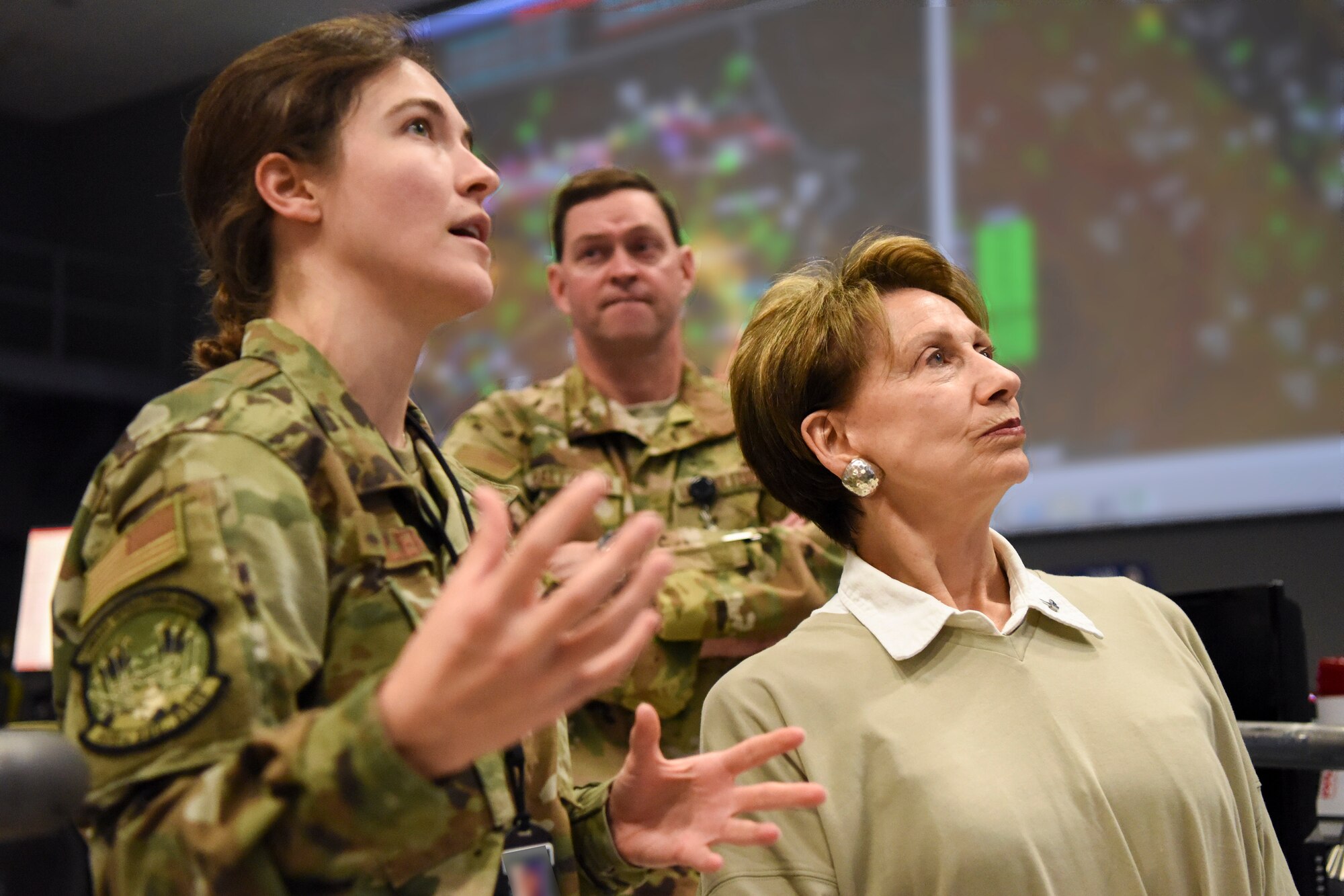 Secretary of the Air Force Barbara Barrett tours the Combined Air Coperations Center Nov. 11, 2019 at Al Udeid Air Base, Qatar.