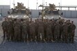 Soldiers from the Syrian Logistics Cell, 103rd Expeditionary Sustainment Command, pose for a group photo Erbil, Iraq, Dec. 1, 2019.