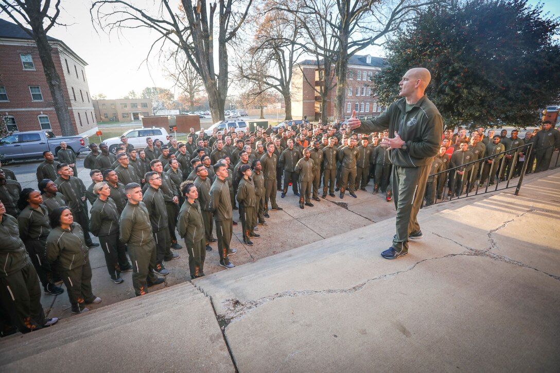 U.S. Marines with Headquarters and Service Battalion, Marine Corps Base Quantico (MCBQ), participate in a battalion Pearl Harbor Memorial run aboard MCBQ., Dec. 06, 2019. (U.S. Marine Corps Photo by Cpl. Quinn Hurt)
