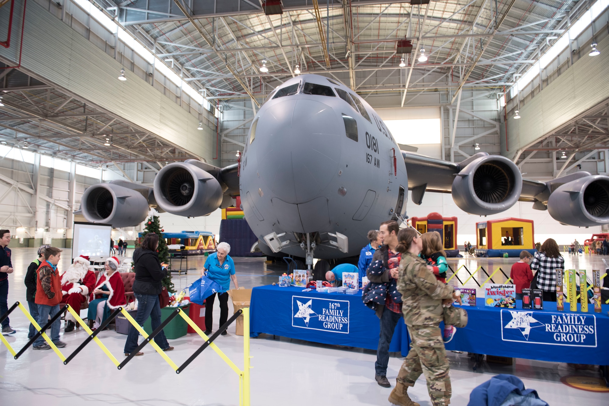 A 167th Airlift Wing C-17 Globemaster III aircraft was center-stage for the wing’s family day event, Dec. 8, 2019. The aircraft was open for tours as Airmen and their family participated in a variety of activities