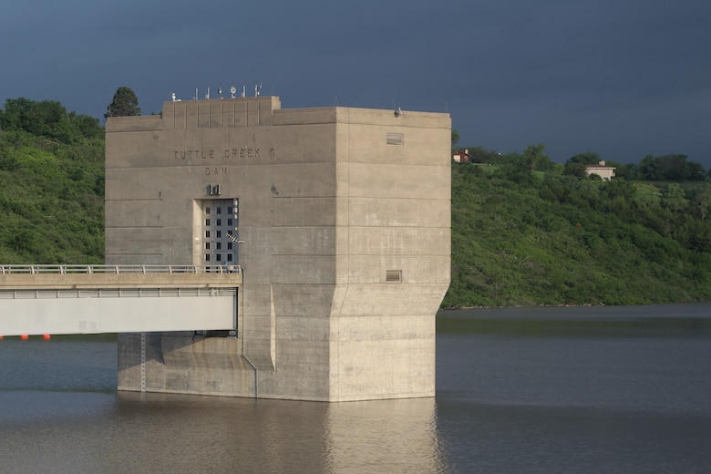 For the first time since February 6, 2019, the water level Tuttle Creek Lake is approaching conservation – or normal – pool. This has been the longest water storage event ever at the lake lasting about 275 days. The lake level is currently at elevation 1075.04 feet above mean sea level, only 0.04 feet from reaching conservation pool, which will occur later today - Tuesday.  This photo shows the water level on May 28, with water almost at its highest point.