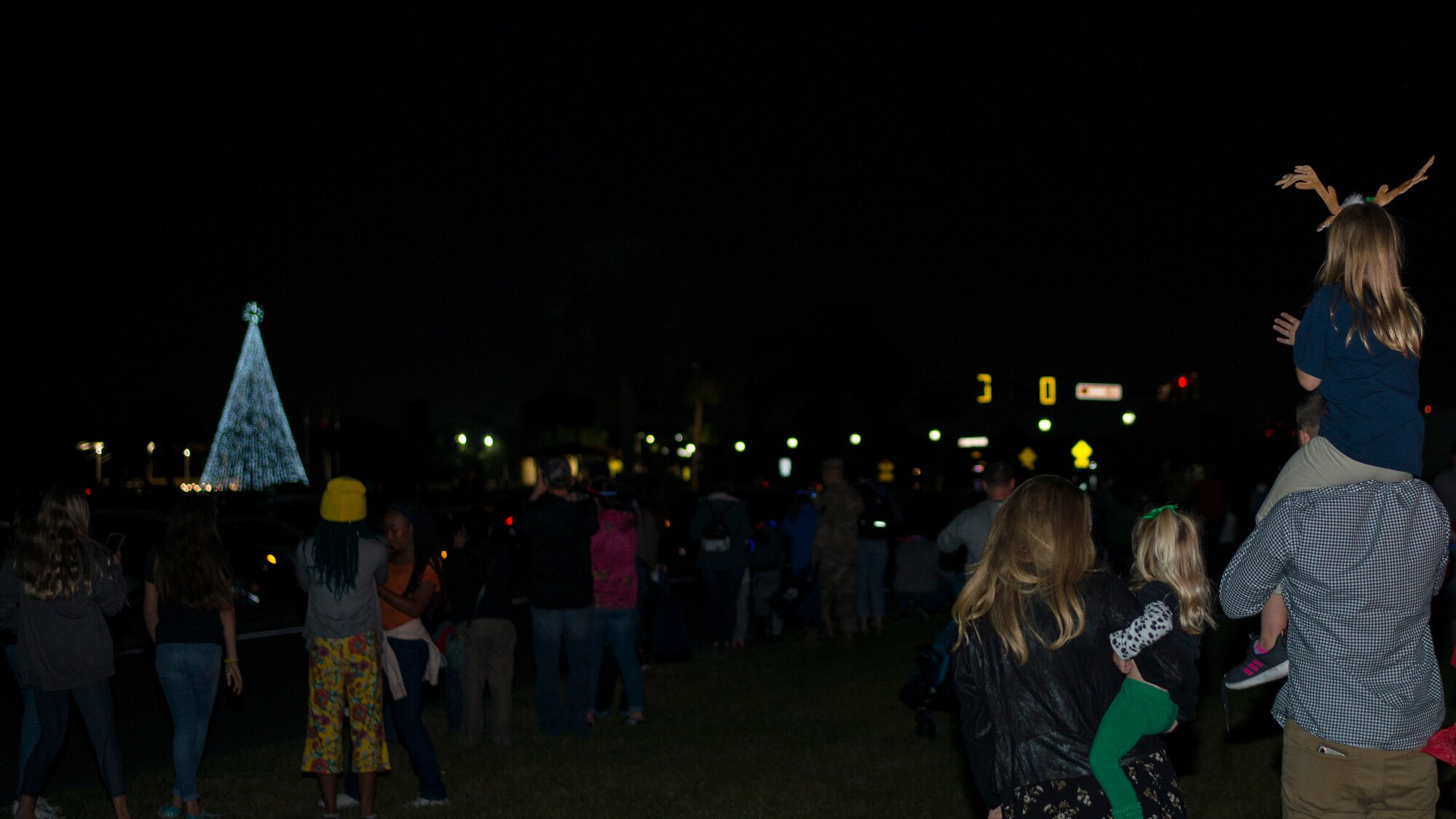 Guests view a holiday tree lighting ceremony at MacDill Air Force Base, Fla., Dec. 6, 2019.