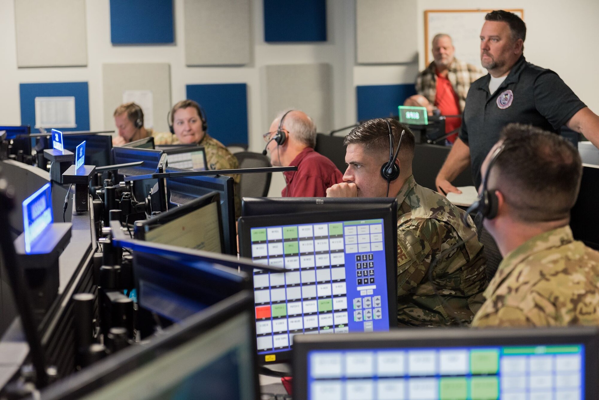 Members of the 45th Operations Group, Detachment 3, participate in an exercise on Nov. 20, 2019, in the Support Operations Center at Patrick Air Force Base, Fla. Det 3 is the only unit within the Department of Defense tasked to support contingency operations during Commercial Crew Program rocket launches, and is preparing for the planned return of human spaceflight within the next few months. (U.S. Air Force photo by Joshua Conti)