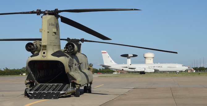 Photos showing participants from the 552nd Air Control Wing, 137th Special Operations Wing, Oklahoma Air National Guard, and Oklahoma Army National Guard during training operations in support of Sentry Rex exercise on Sept. 17-18 2019, Tinker Air Force Base, Oklahoma. Sentry Rex is joint rescue exercise lead by the 552nd ACW using units, aircraft, airspace and training areas across the state of Oklahoma.  (U.S. Air Force photo/Greg L. Davis)