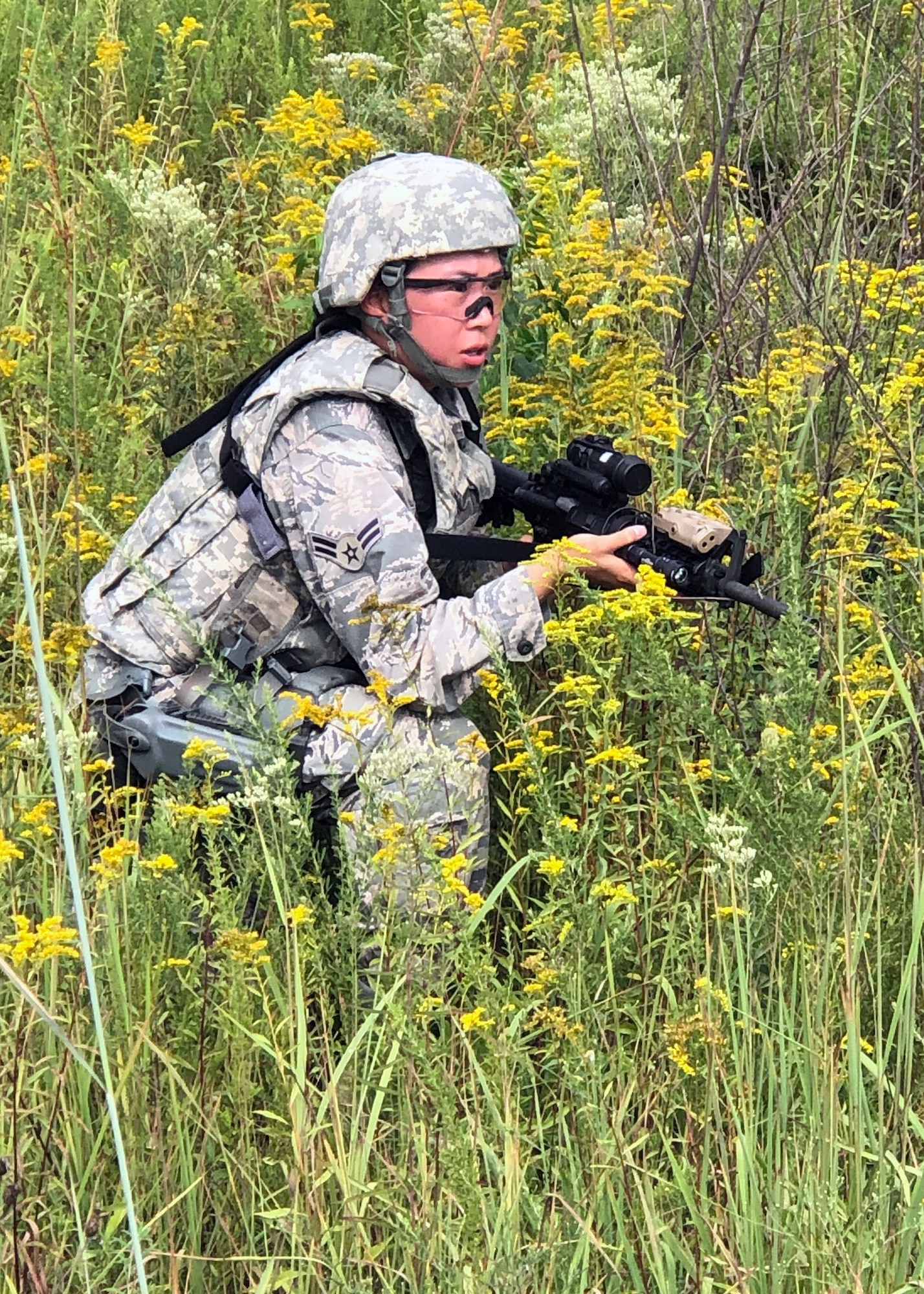 Senior Airman Ivory Lai, 459th Security Forces Squadron, participates in deployment readiness training Sept. 5, 2019 at Quantico, Va. Lai, a traditional reservist, serves as an administrative law judge for the state of New York in her civilian job. (U.S. Air Force photo/Staff Sgt. Cierra Presentado)