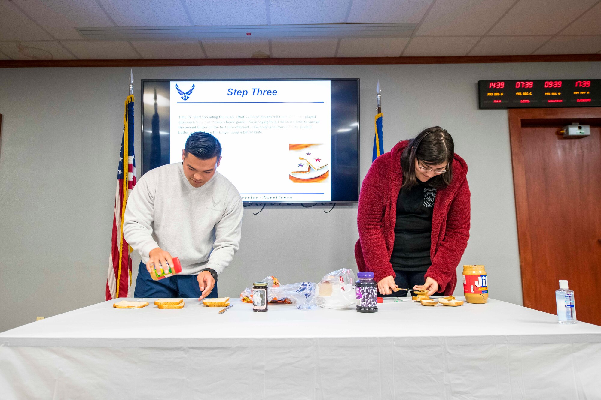 27th Special Operations Logistics Readiness Squadron members make sandwiches during the Individuals Caring Attitude Resiliency and Empowerment event at Cannon Air Force Base, N.M., Dec. 6, 2019. The ICARE program was started in response to Chief Master Sgt. of the Air Force Kaleth O. Wright’s initiative to prioritize mental health across the Air Force. (U.S. Air Force photo by Senior Airman Vernon R. Walter III)