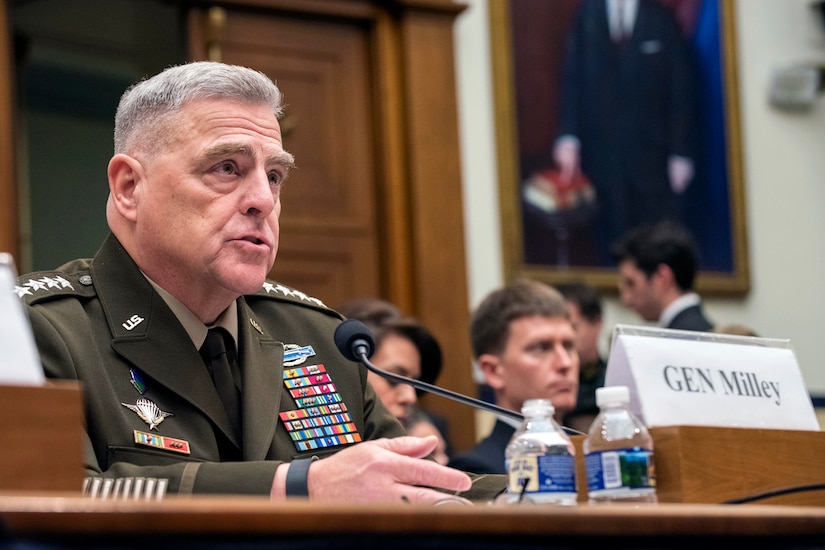 A military leader testifies at a hearing.