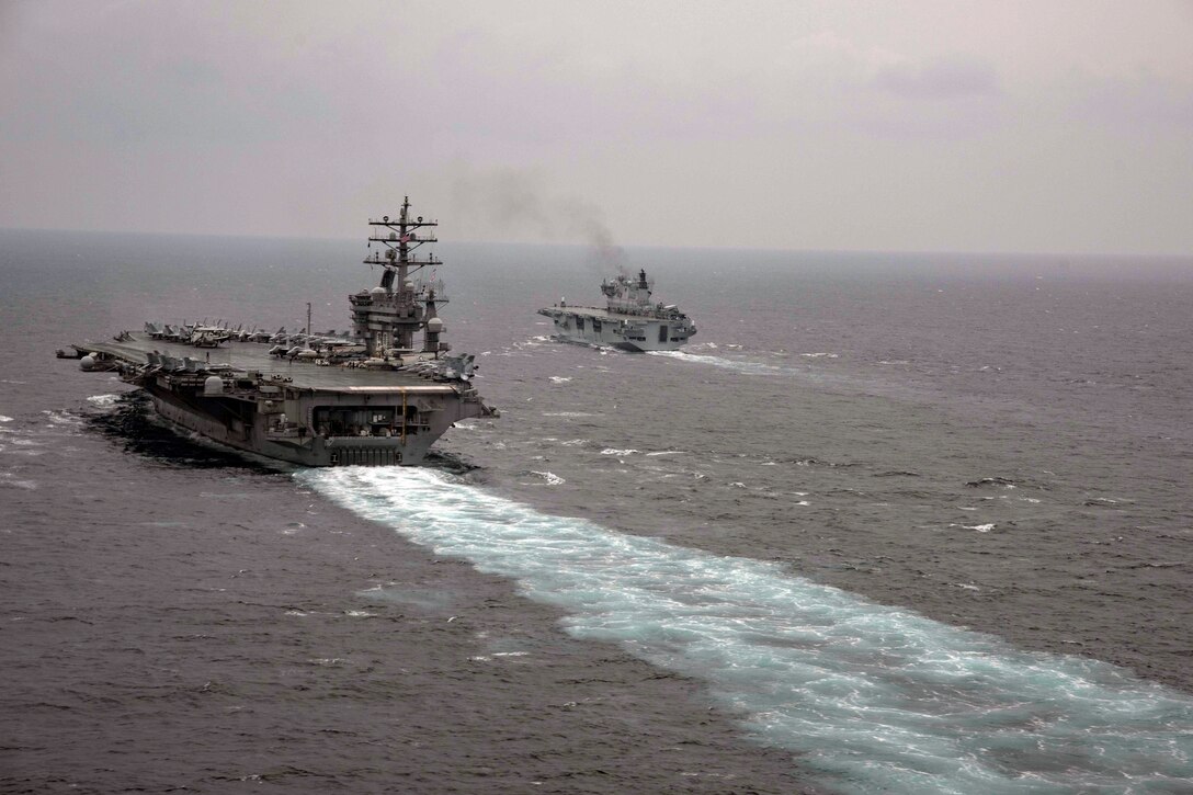 Ships sail the sea.