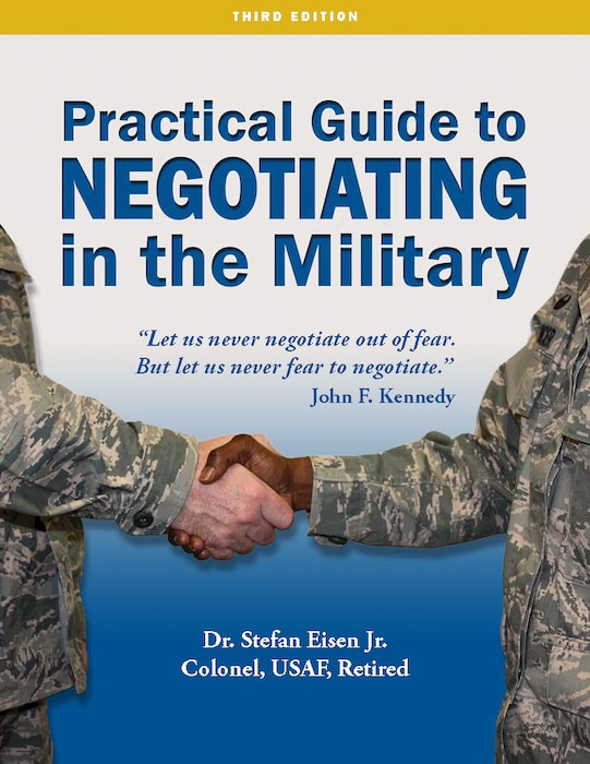 Book cover with the title Practical Guide to Negotiating in the Military, Third Edition.