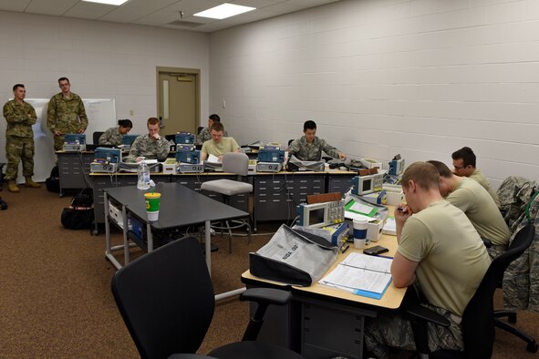 Special Instrument Training students work in the classroom at their new location at the Louis F. Garland Department of Defense Fire Academy Nov. 21, 2019. The Spinstra program was located at the Brandenburg Hall but is now with the 312th Training Squadron. (U.S. Air Force photo by Airman 1st Class Zachary Chapman)