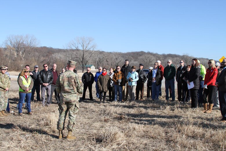Col. Bill Hannan spoke with the group of interested partners who helped get the project to the stage of construction now has begun at the groundbreaking ceremony held by the City of Parkville, Mo., December 11, 2019. Big dirt turning will likely be in early January with BKM Construction LLC of Leavenworth, Kan., a local veteran-owned small business, doing the work.