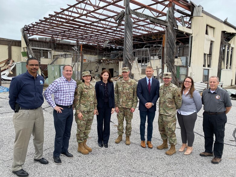 Brigadier Gen. Patrice Melancon (third from left), Tyndall Program Management Office (PMO) executive director, hosted Dr. Julia Nesheiwat (fourth from the left), Florida chief resilience officer, as her and her staff visited with personnel from Tyndall AFB and the PMO.