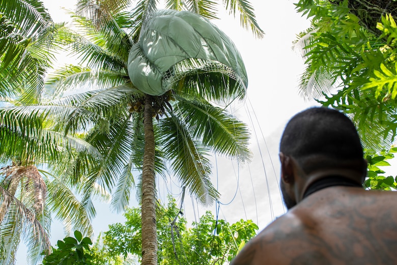 A villager looks up