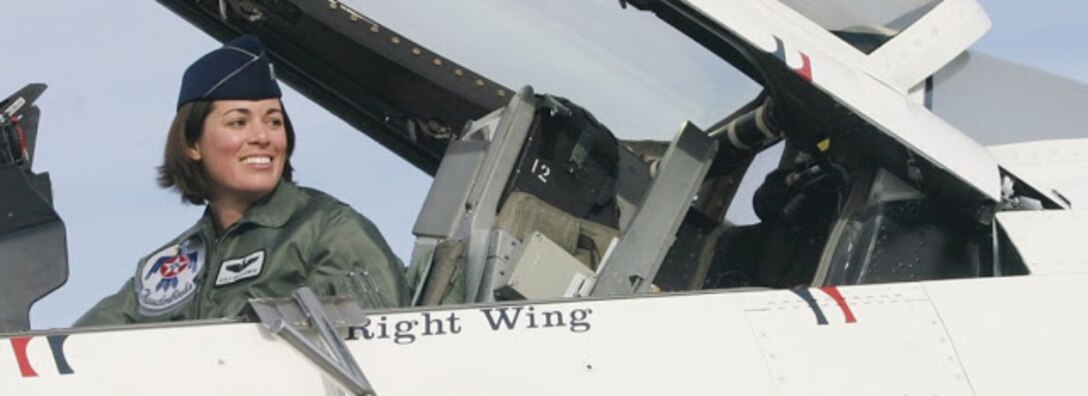 Retired Col. Nicole “FiFi” Malachowski, in her F16-C Fighting Falcon during a Thunderbirds Air Demonstration, will visit Schriever Air Force Base Dec. 19. During her life, Malachowski has encountered multiple challenges that taught her that the spirit and desire for survival can be fed through the practice of mindfulness and internal motivation. (Courtesy photo)