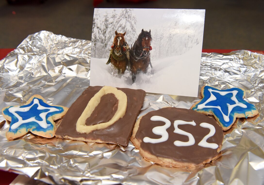 The 100th Air Refueling Wing and 352nd Special Operations Wing hosted the annual Holiday Cookie Drive at RAF Mildenhall, England, Dec. 12, 2019. First sergeants and base leadership participated in the cookie drive to show support for the Airmen who currently live in the dorms. (U.S. Air Force photo by Senior Airman Brandon Esau)