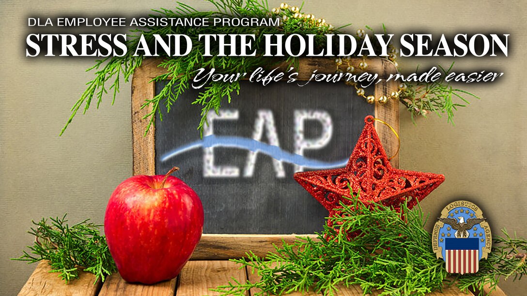 Christmas holiday background with chalkboard and DLA logo.