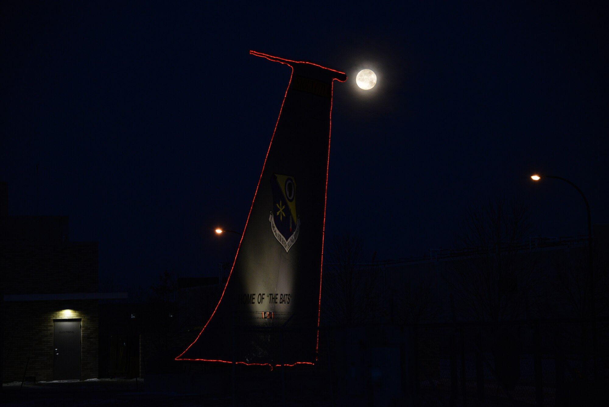 U.S. Air Force KC-135 Statotanker tail on display and decorated for Christmas