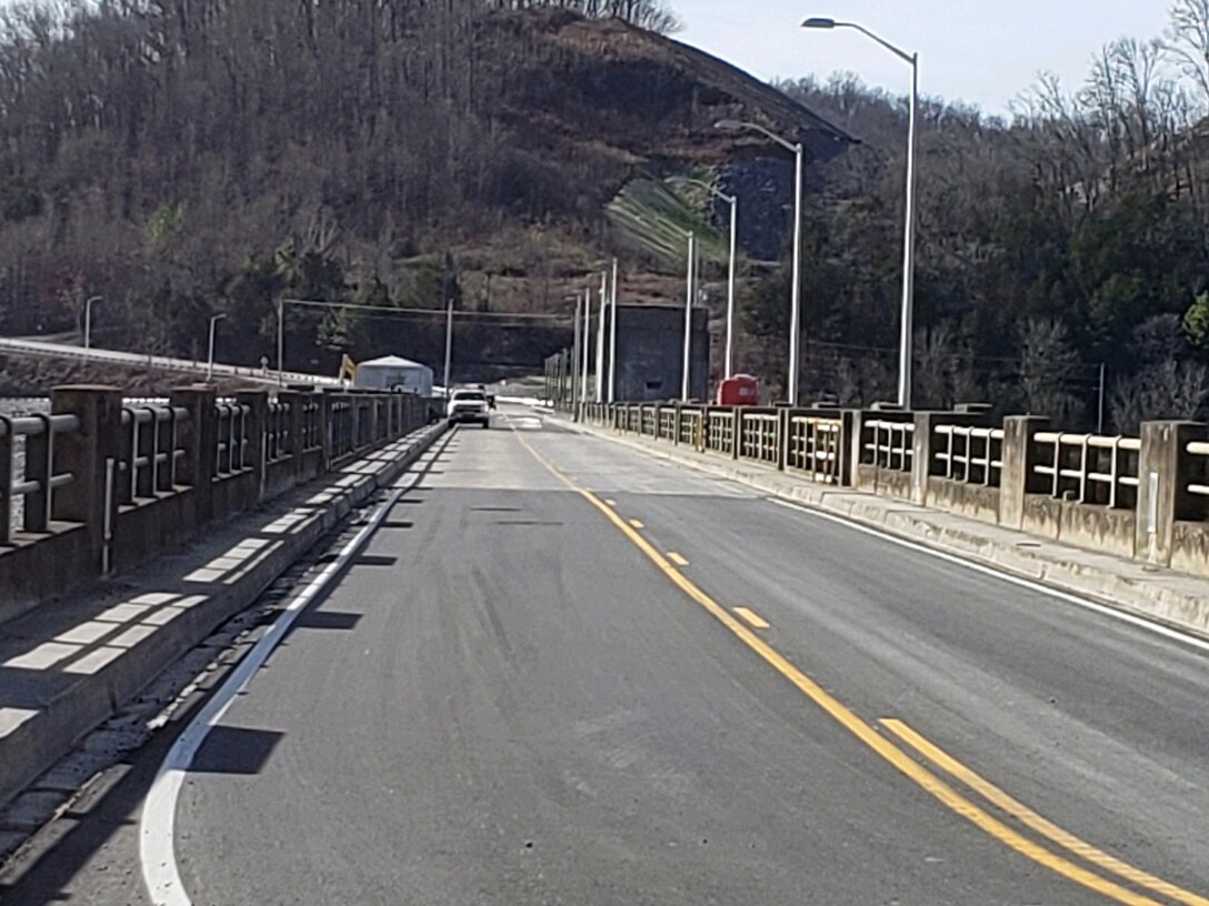 The U.S. Army Corps of Engineers Nashville District announces that the section of State Highway 141/96 that crosses over Center Hill Dam in Lancaster, Tenn., is closing to all traffic 8 a.m. to 4 p.m. Dec. 16-19, 2019 while workers conduct maintenance. (USACE Photo by Gary Bruce)