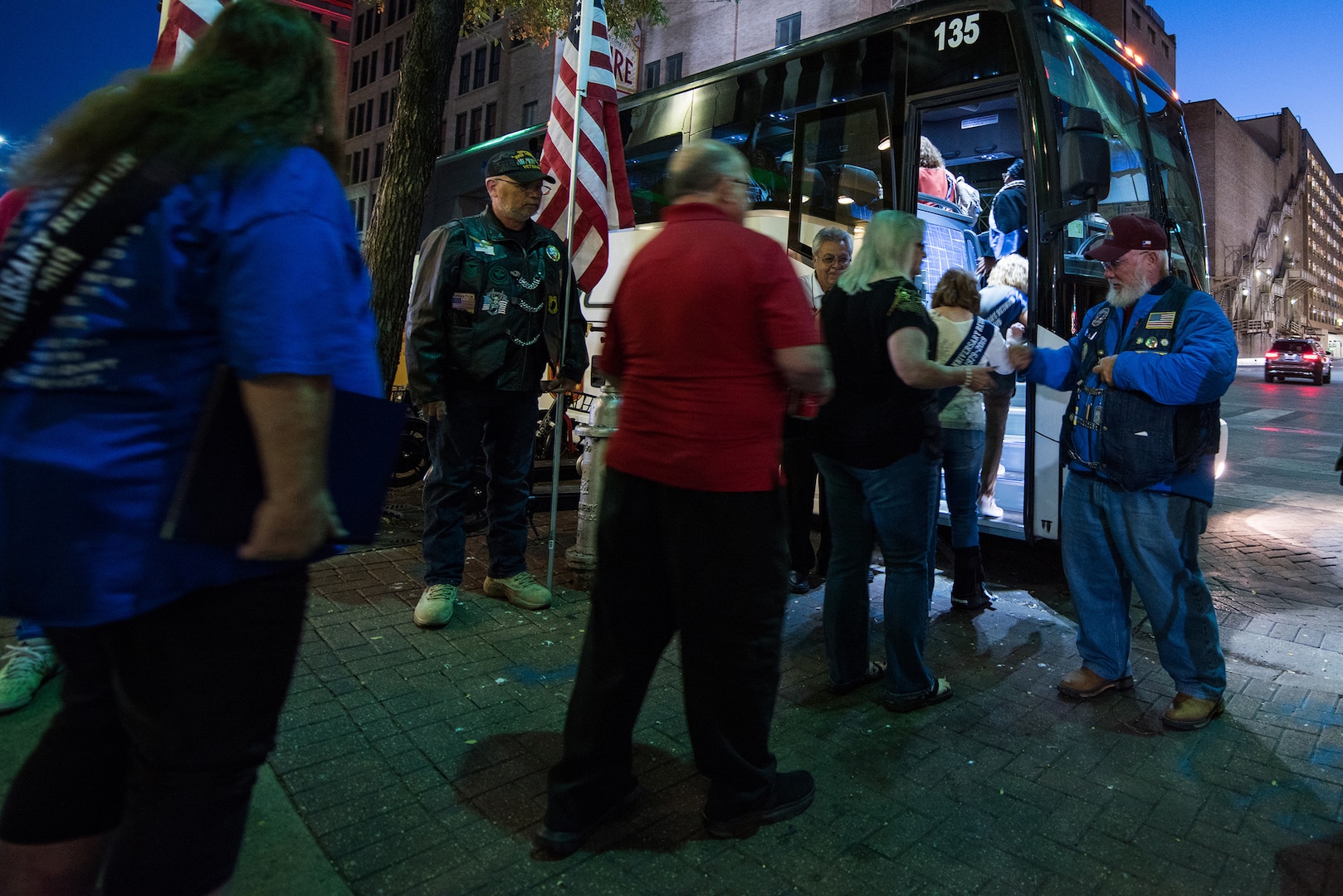 Members from the Patriot Riders assist the women of flight W039, 3707th Squadron, of 1979, Oct. 18, 2019, at San Antonio, Texas.