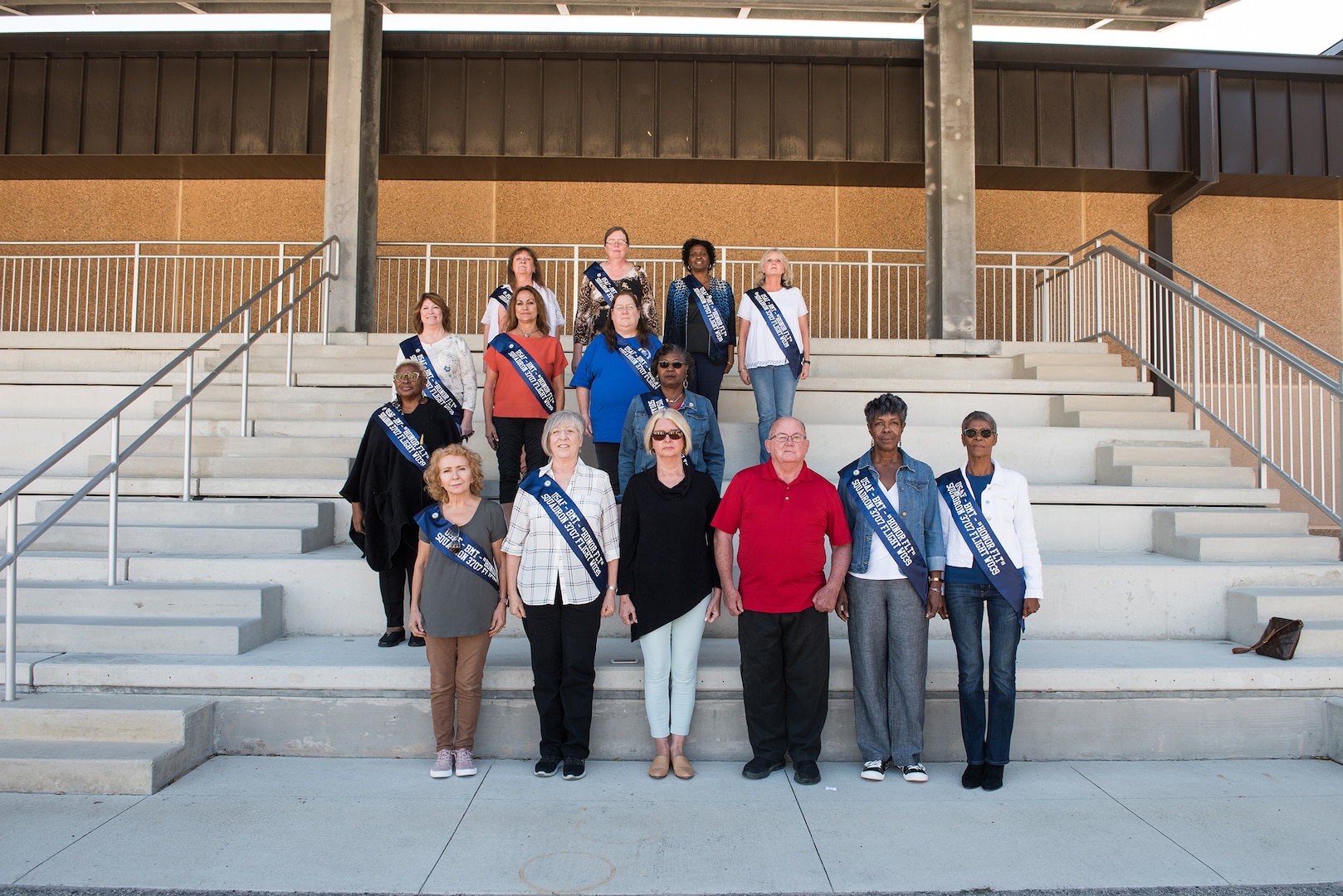 The women of flight W039, 3707th Squadron, of 1979, pose for a recreation of their group photo, Oct. 18, 2019, at Joint Base San Antonio-Lackland, Texas.