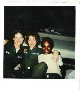 Photo of Susan Whaley (center) during basic military training.