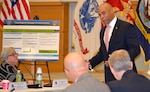 Army Col. Hise Gibson, professor of systems engineering at the U.S. Military Academy West Point, shares his research on how employees working on multiple projects simultaneously are effected by change during a DLA Troop Support Campaign of Learning event Dec. 5, 2019, in Philadelphia.