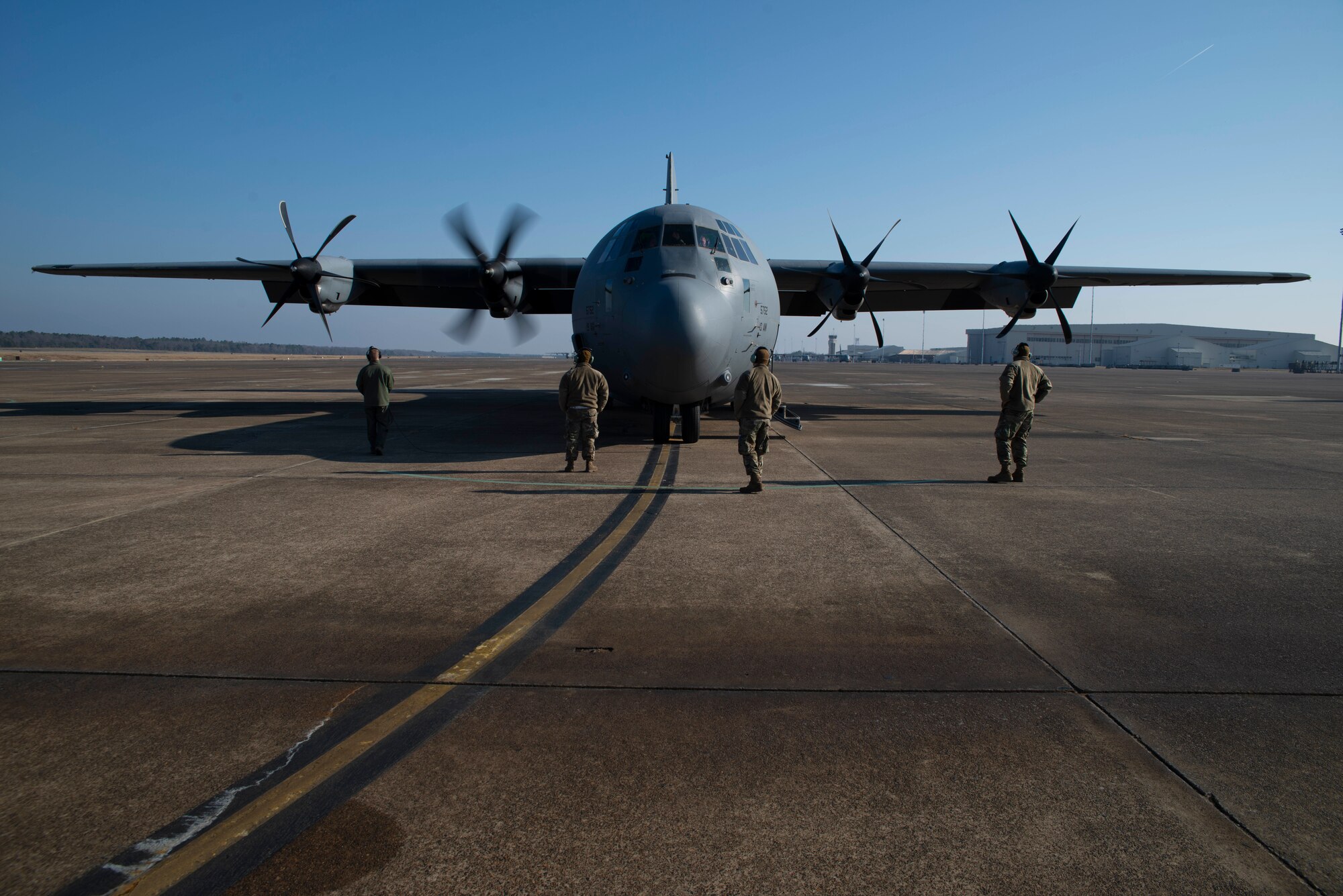 U.S. Air Force Reserve 913th Maintenance Squadron maintainers, inspect and prepare an aircraft prior to takeoff on Dec. 7, 2019, at Little Rock Air Force Base, Ark. Aircraft maintainers perform flight safety and function checks on aircraft before and after each flight. Maintenance personnel ensure every part of these high-performance aircraft is ready to accomplish the mission. (U.S. Air Force photo by Senior Airman Chase Cannon)
