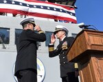 YOKOSUKA, Japan (Dec. 12, 2019) Outgoing Commanding Officer Capt. Eric J. Anduze, a native of Manati, Puerto Rico, relinquishes command of 7th Fleet flagship USS Blue Ridge (LCC 19) to Capt. Craig Sicola, from Dallas, during a change of command ceremony aboard. Blue Ridge, part of Expeditionary Strike Group 7, is the oldest operational ship in the Navy and, as 7th Fleet command ship, actively works to foster relationships with allies and partners in support of security and stability within the Indo-Pacific Region.
