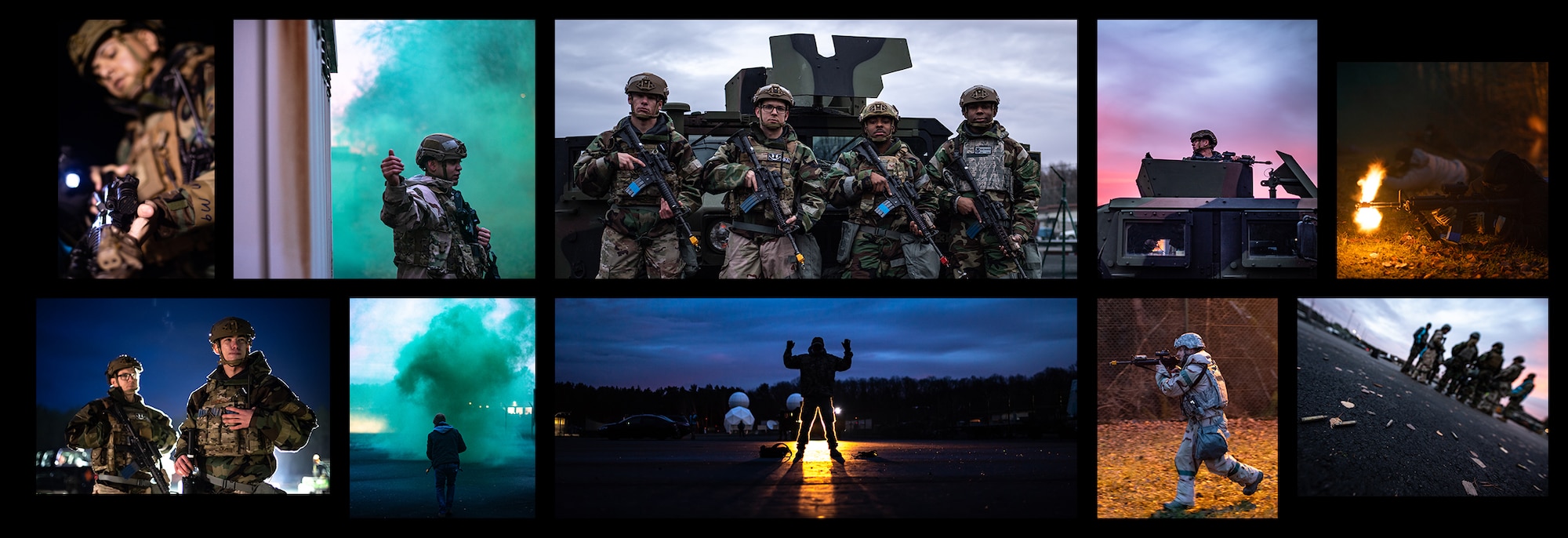 U.S. Air Force Airmen assigned to the 569th U.S. Forces Police Squadron responded to a simulated ground attack during exercise Operation Varsity 19-04 at Kapaun Air Station, Germany, Dec. 11, 2019. The simulation demonstrated the use of de-escalation tactics and tested security forces response to enemy fire. (U.S. Air Force picture story by Staff Sgt. Devin Boyer)
