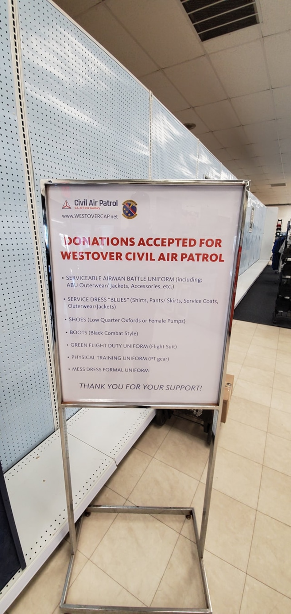 Westover CAP sets up uniform donation dropoff