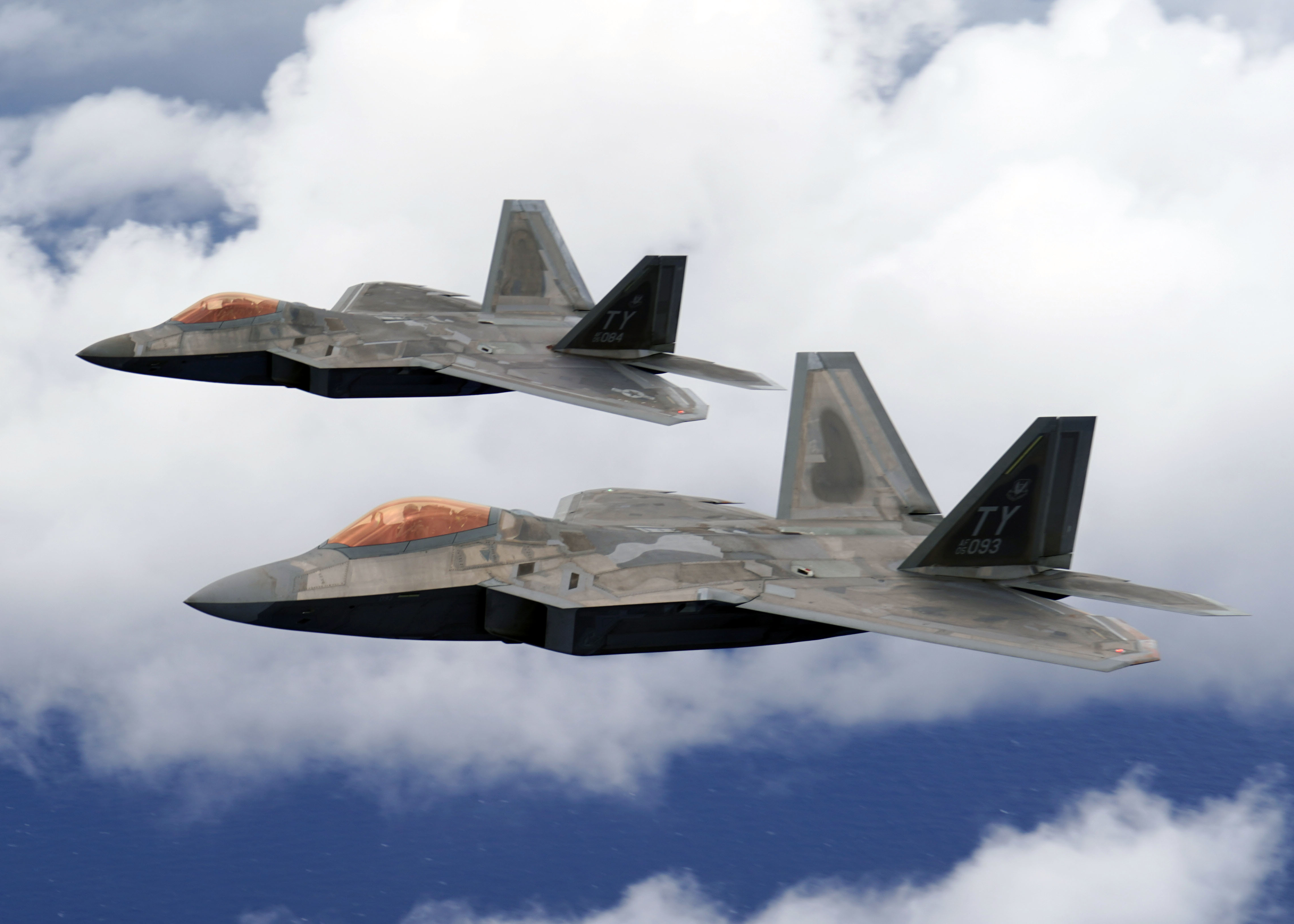 Two United States Air Force (USAF) F22A Raptor stealth fighter jets