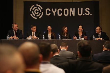 Cyber experts discuss data and sovereignty and how it pertains to Defending Forward during their panel at the International Conference on Cyber Conflict U.S.