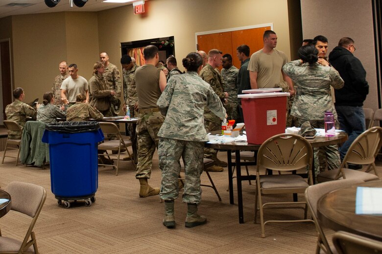 A photo of Airmen at the mass flu line