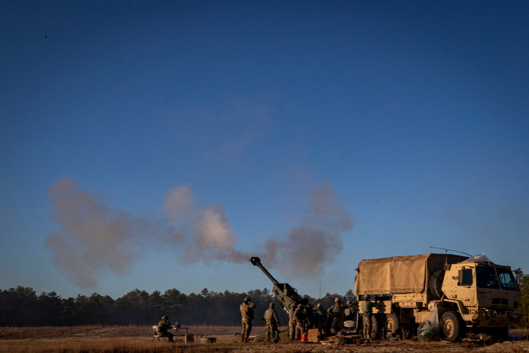 A cannon fires.