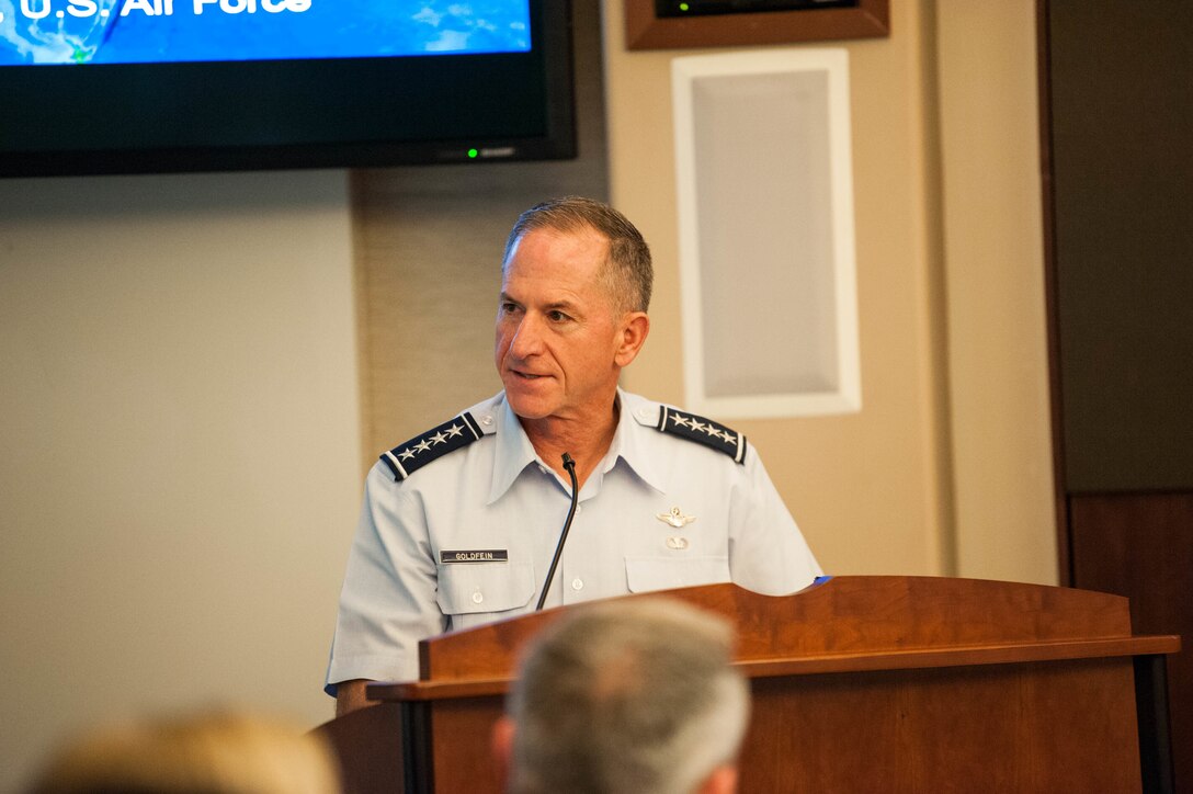 United States Air Force Chief of Staff Gen. David L. Goldfein gives his opening remarks at the beginning of the 2019 Pacific Air Chiefs Symposium on Joint Base Pearl Harbor-Hickam, Hawaii, Dec. 5, 2019.