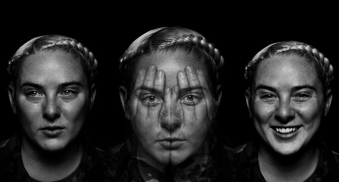 U.S. Air Force Tech. Sgt. Sophia Hayner, 82nd Reconnaissance Squadron, poses for a portrait at Kadena Air Base, Japan, Dec. 3, 2019. She shared her story of resilience to provide a raw perspective on how suicide affects more than the victim in response to an Air Force-wide amplified focus on resilience. (U.S. Air Force photo illustrator by Staff Sgt. Daniel E. Fernandez)