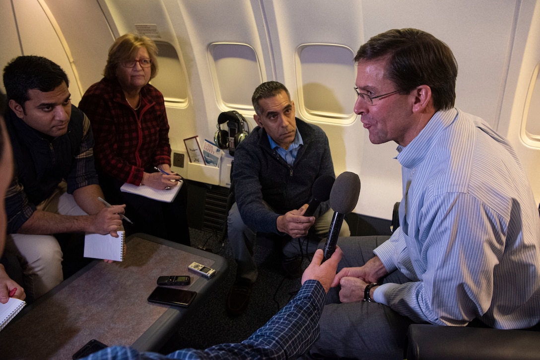 Defense Secretary Dr. Mark T. Esper speaks to reporters.