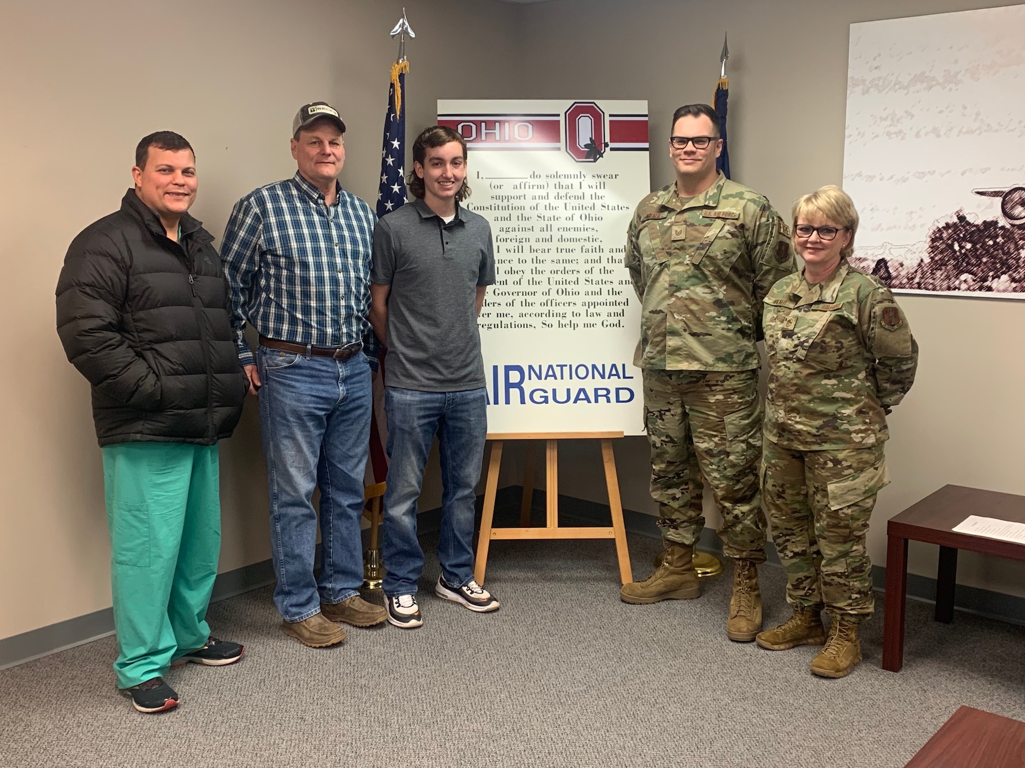 Carson Walker was sworn into the 121st Air Refueling Wing, Ohio Air National Guard, in Columbus, Ohio, on Nov. 25, 2019. Carson is carrying on a family tradition as his mother, father, and brother have all served at the 121st ARW. (U.S. Air National Guard photo by Senior Airman Christi A. Richter)