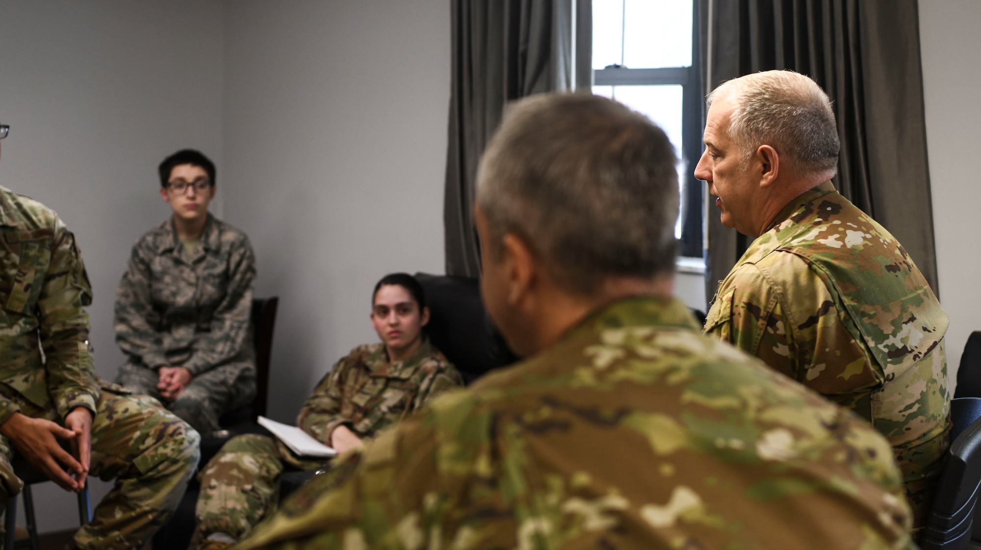 Maj. Gen. John Gordy, U.S. Air Force Expeditionary Center commander, meets with Airmen Dec. 10, 2019, at Joint Base Charleston, S.C. During USAF EC leadership’s visit, they toured various facilities across the installation for a behind-the-scenes look at base operations and watched service members in action. The USAF EC is the Air Force’s center of excellence for rapid global mobility and agile combat support training and education. The center also has direct oversight for installation support, contingency response and mission sets within the global mobility enterprise.