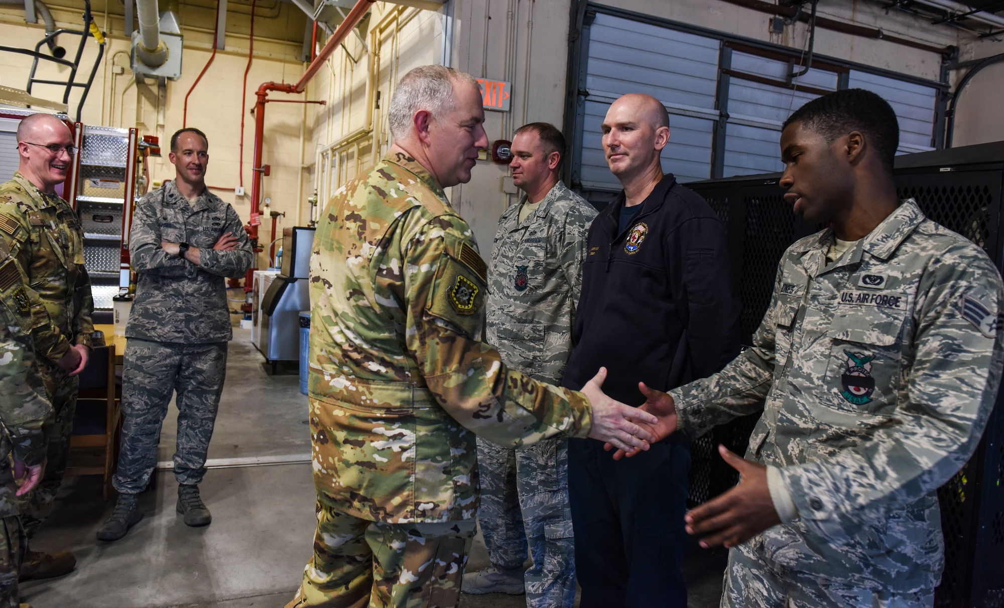 Maj. Gen. John Gordy, U.S. Air Force Expeditionary Center commander, thanks Airmen for their service Dec. 10, 2019, at Joint Base Charleston, S.C. During USAF EC leadership’s visit, they toured various facilities across the installation for a behind-the-scenes look at base operations and watched service members in action. The USAF EC is the Air Force’s center of excellence for rapid global mobility and agile combat support training and education. The center also has direct oversight for installation support, contingency response and mission sets within the global mobility enterprise.